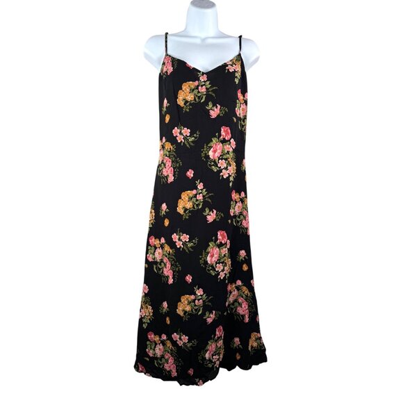 Reformation Black floral midi dress 90s boho whimsigoth dark romantic sz 12 - Picture 1 of 5